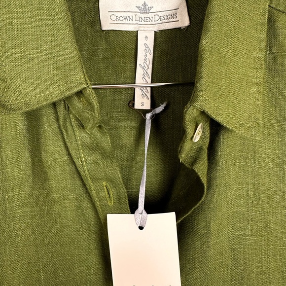 NWT Crown Linen Designs green Button Front Midi Dress 100% Linen cottagecore - Picture 12 of 12